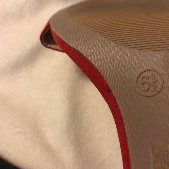 WILD DIVA LOUNGE- Red Suede Embroidered Ankle Strap on Woven Block Heel Sz 6.5 - Picture 5 of 5